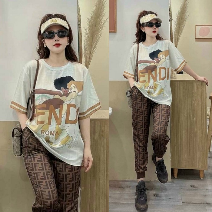 BỘ THỜI TRANG PHỐI HỌA TIẾT FENDI THÊU CAO CẤP-BTN437